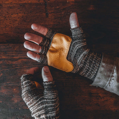 Fingerless Gloves with Deerskin - Desert